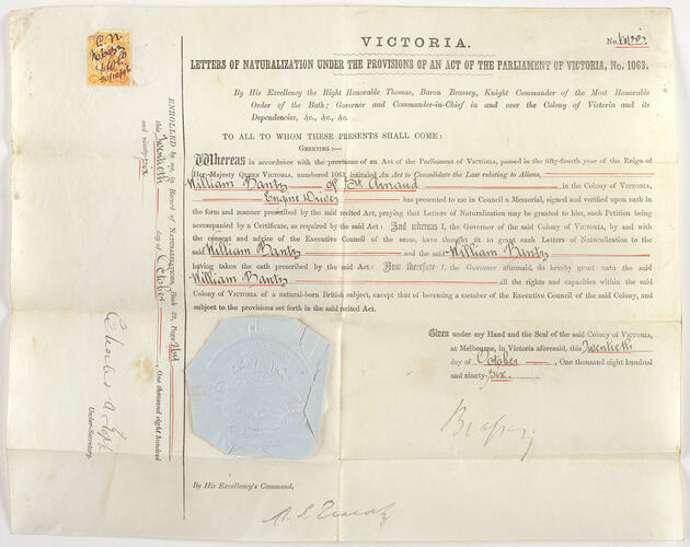 Naturalisation Certificate - William Bantry