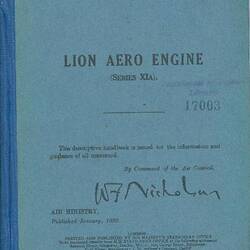 Technical Manual - His Majesty's Stationery Office, ' Air Publication 1342, (Napier) Lion Series XIA Aero Engine', 1928
