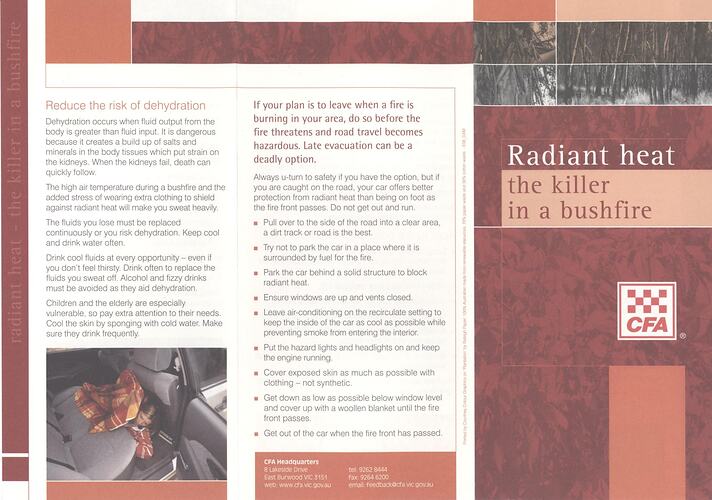 Pamphlet -  'Radiant Heat, The Killer In A Bushfire', Country Fire Authority, Victoria, Jan 2005