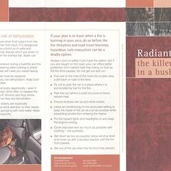 Pamphlet -  'Radiant Heat, The Killer In A Bushfire', Country Fire Authority, Victoria, Jan 2005