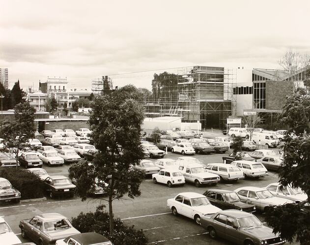 Photograph - Construction of Centennial Hall from Northern Car Park, Exhibition Building, Melbourne, 1980