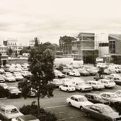 Photograph - Construction of Centennial Hall from Northern Car Park, Exhibition Building, Melbourne, 1980