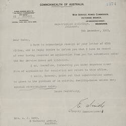 Typed letter on Commonwealth of Australia letterhead.