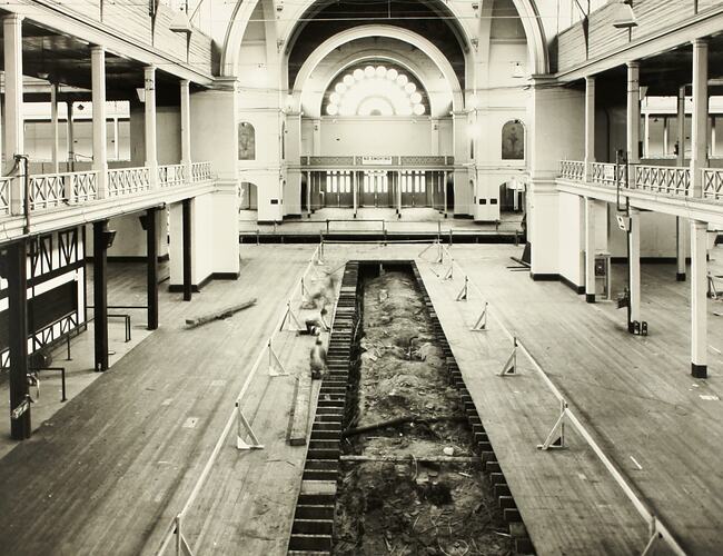 Photograph - Programme '84, Timber Floor Replacement in the Great Hall, Royal Exhibition Buildings, 2 Jul 1984