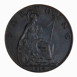 Coin - Farthing, George V, Great Britain, 1914 (Reverse)