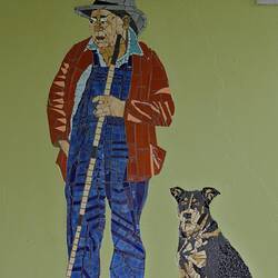 Digital Photograph - Mosaic 'Bill Glenn & his Cattle Dog', Epsom Road Overpass, Newmarket, Apr 2010