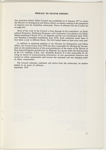Booklet - Australian Ethnic Affairs Council , 'Australia as a Multicultural Society', Aug 1977