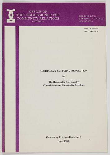 Booklet - A. J. Grassby, 'Australia's Cultural Revolution'