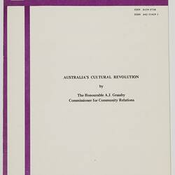 Booklet - A. J. Grassby, 'Australia's Cultural Revolution'