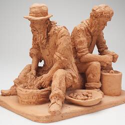 Sculpture - 'Peeling Potatoes', Mr. Leon Wolowski, Clay, circa 1984