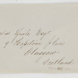 Envelope - Addressed to David Yuile, From Diary of David Yuile, 1872