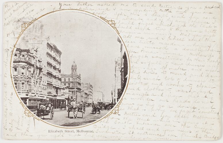 Postcard - Elizabeth Street, Melbourne, To Anna Scott from Marion Flinn, Melbourne, 5 Jan 1904