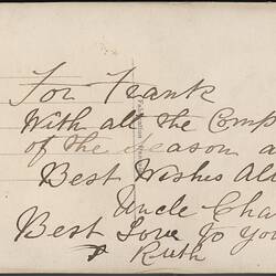 Back of a postcard with text.