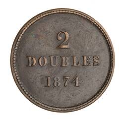 Coin - 2 Doubles, Guernsey, Channel Islands, 1874