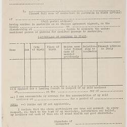 Form - Application for Assisted Passage of Relative, Department of Immigration, 1950s