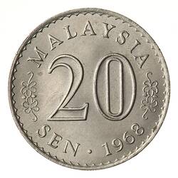 Coin - 20 Cents, Malaysia, 1968