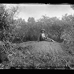 Glass Negative - Young Man Sitting on Mallee Fowl Mound, by A.J. Campbell, Wimmera, Victoria, 1884