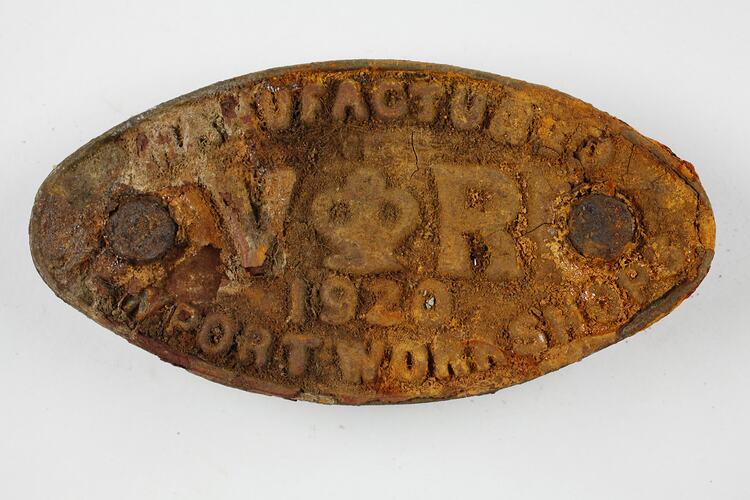 Rollingstock Builder's Plate - Victorian Railways, Newport Workshops, 1920