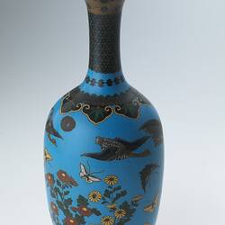 Vase - Cloisonne, Birds, Chrysanthemums & Butterflies, Nagoya, Aichi Prefecture, Japan, Early Meiji Period, 1868-1880
