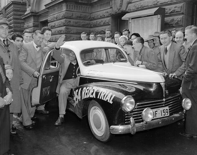 Negative - Redex, Contestant Arriving in Car, Melbourne Town Hall, Melbourne, Victoria, May 1954