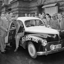 Negative - Redex, Contestant Arriving in Car, Melbourne Town Hall, Melbourne, Victoria, May 1954