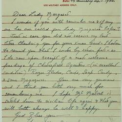 Letter & Envelope - John Crutchley, to Margaret Malval, Thank You, 24 Jan 1945