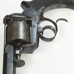 Detail of barrel of Adams Dragoon Percussion Revolver.