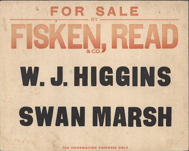 Stock Card - 'Fisken, Read & Co', W.J. Higgins, Newmarket Saleyards, Newmarket, before 1987