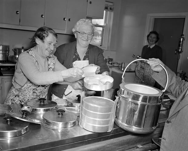 Women in Kitchen, Recreational Centre, Moonee Ponds, Victoria, Jul 1958