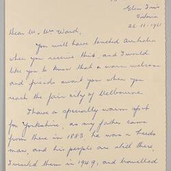 Letter - To Mr & Mrs Ward from Ethel Bickford, Glen Iris, 26 Nov 1961