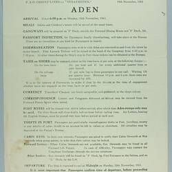 Notice - 'Aden', 'SS Stratheden', 19 Nov 1961