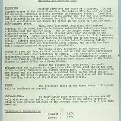 Information Sheet - P&O SS Stratheden, 'Today's Events', Approaching Singapore, 2 Dec 1961