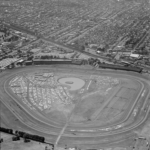 Negative - Aerial View of Caulfield Racecourse & Surrounding Suburb, Victoria, 20 Dec 1969
