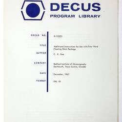 Program Library - DECUS, No. 8-103 (D), 1967