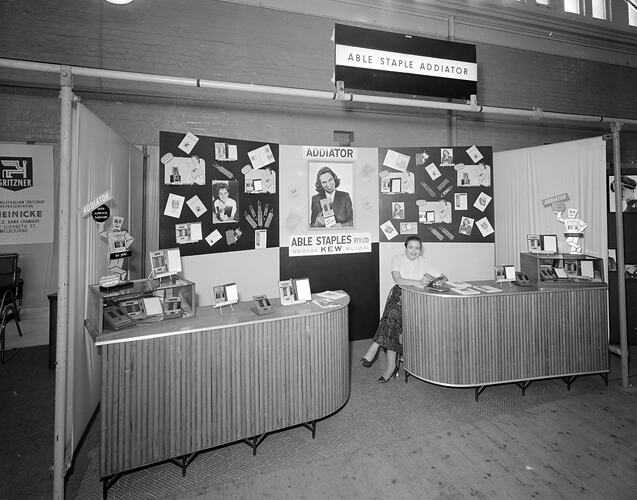 Able Staples, Woman at Exhibition Stand, Victoria, 11 Mar 1959