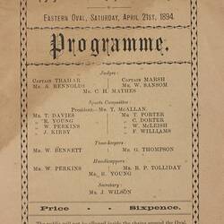Programme - Eight Hour Day Anniversary Sports, Ballarat, 1894