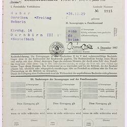 Income Tax Card - 'Lohnsteuerkarte', Dorothea Huber, Austria, 1958-59