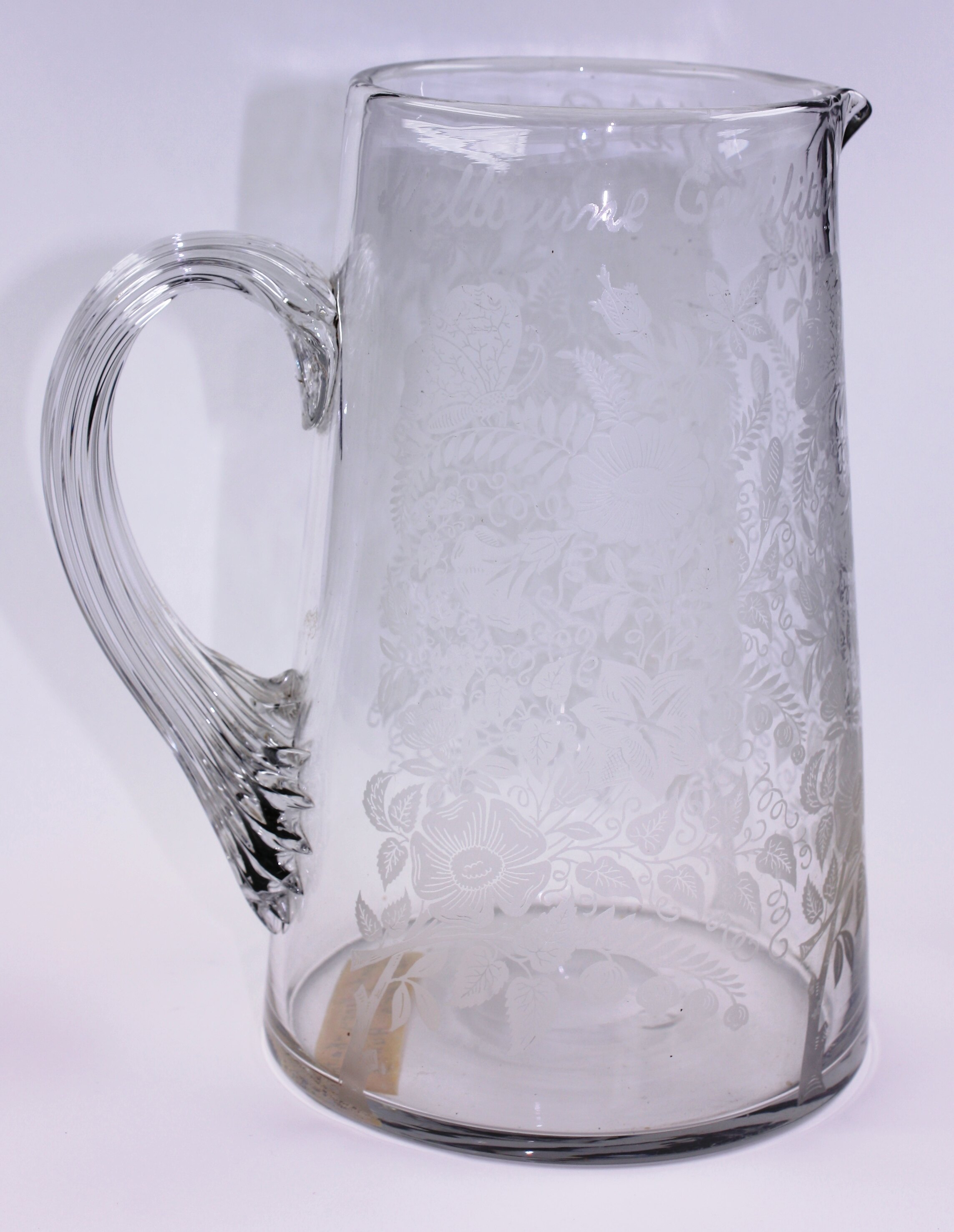 Vintage Clear Etched Butterflies & Leaves Pattern Glass Pitcher