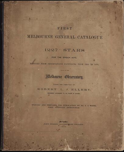 Printed title page of astronomy publication.