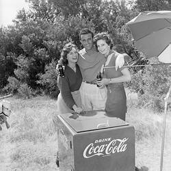 Coca Cola, Group with Drink Fridge, Black Rock, Victoria, 19 Nov 1959