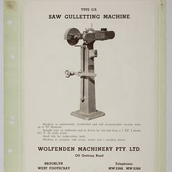 Illustrated with saw gulletting machine and descriptive text.