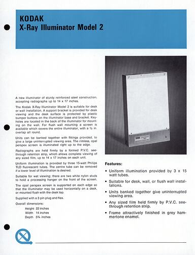 Printed text and photograph of x-ray illuminator.