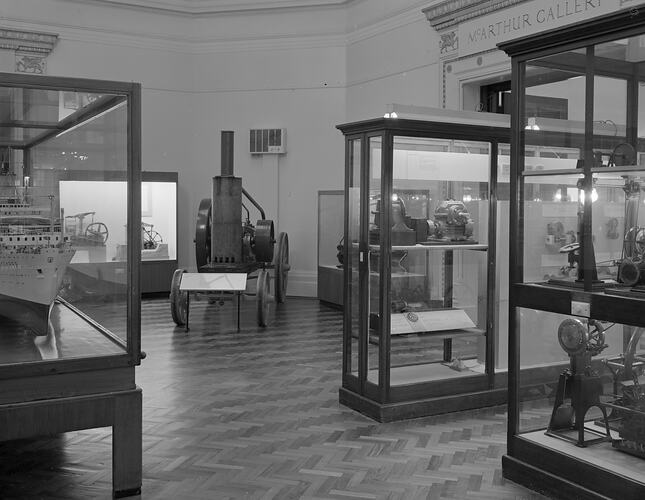 Shipping and agricultural machinery display at the Science Museum, Melbourne, 1983