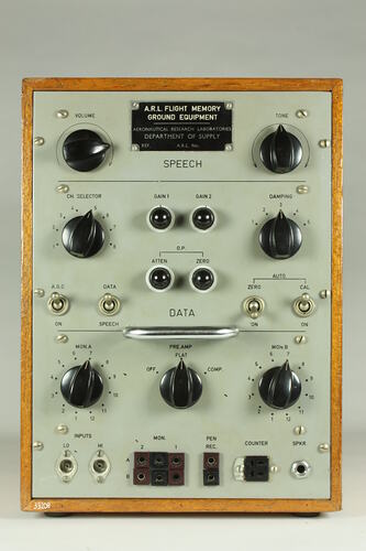 Control panel with knobs and dials.
