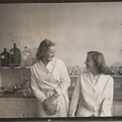 Photograph - Kodak Australasia Pty Ltd, Sharley Meredith & Joy Shattock in Analytical Laboratory, Research Dept, circa 1950