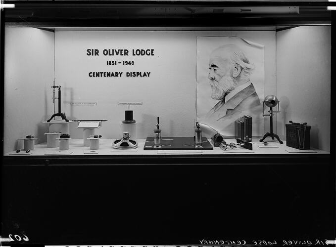Glass Negative - Sir Oliver Lodge display, Museum of Applied Science (Science Museum), Melbourne, circa 1951
