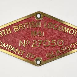 Locomotive Builders Plate - North British Locomotive Co., Glasgow, Scotland, 1951