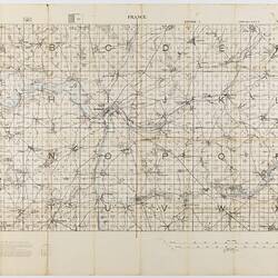 Large printed map, mostly black (now browned) on off-white paper, with waterways in blue.