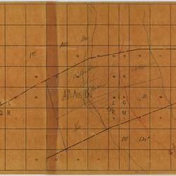 Brown trace overlay sheet with black grid and black, red, green lines.