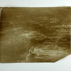 Front of aerial photograph with inscriptions.